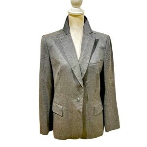 Carlisle Classic Gray single button wool lined Blazer Overstitching size 10